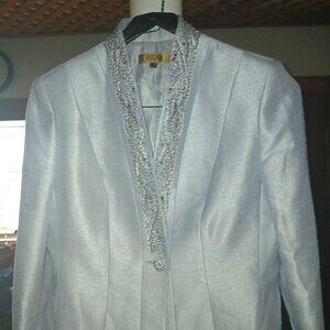 Kasper White Jacket with Beaded Collar Shimmer Evening Coat- Size 12